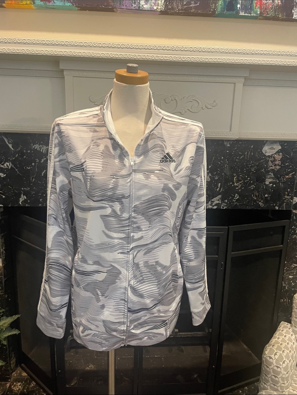 adidas  White & Gray Patterned Full-Zip Jacket